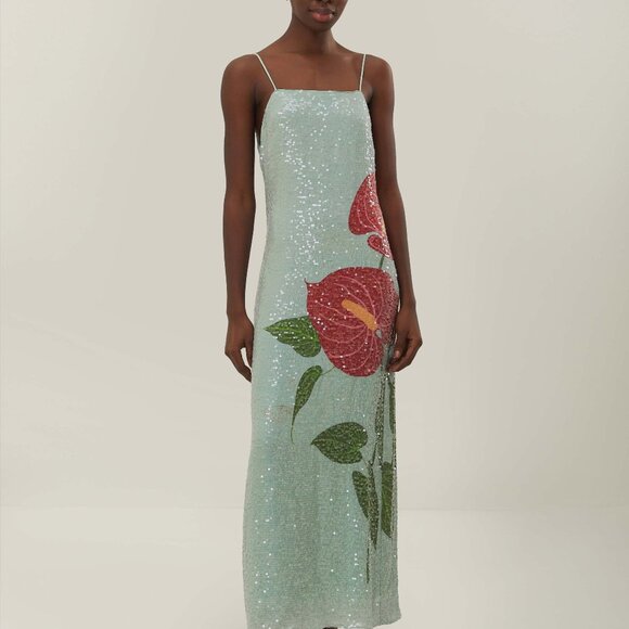 FARM Rio Dresses & Skirts - Blue Anthurium Flowers Slip Maxi Dress